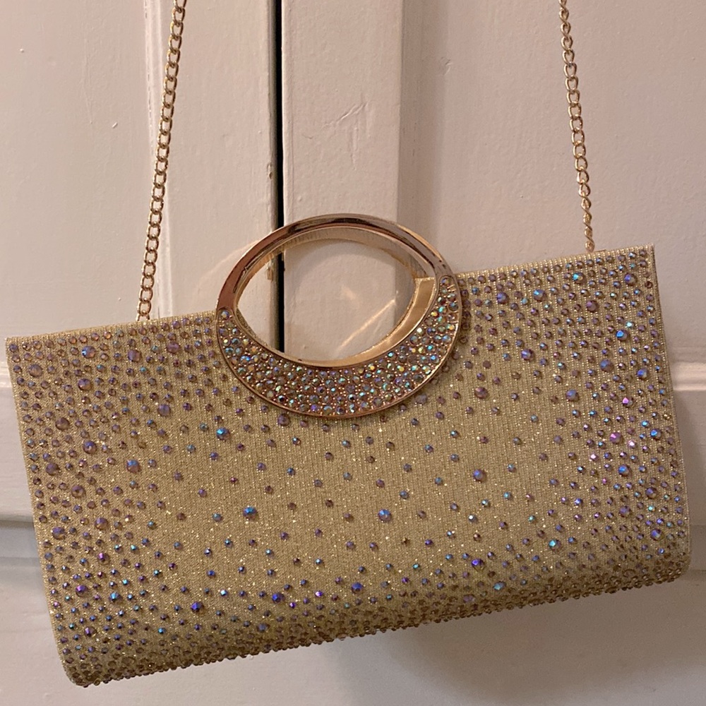 Dexmay DM gold crystal evening bag NWOT